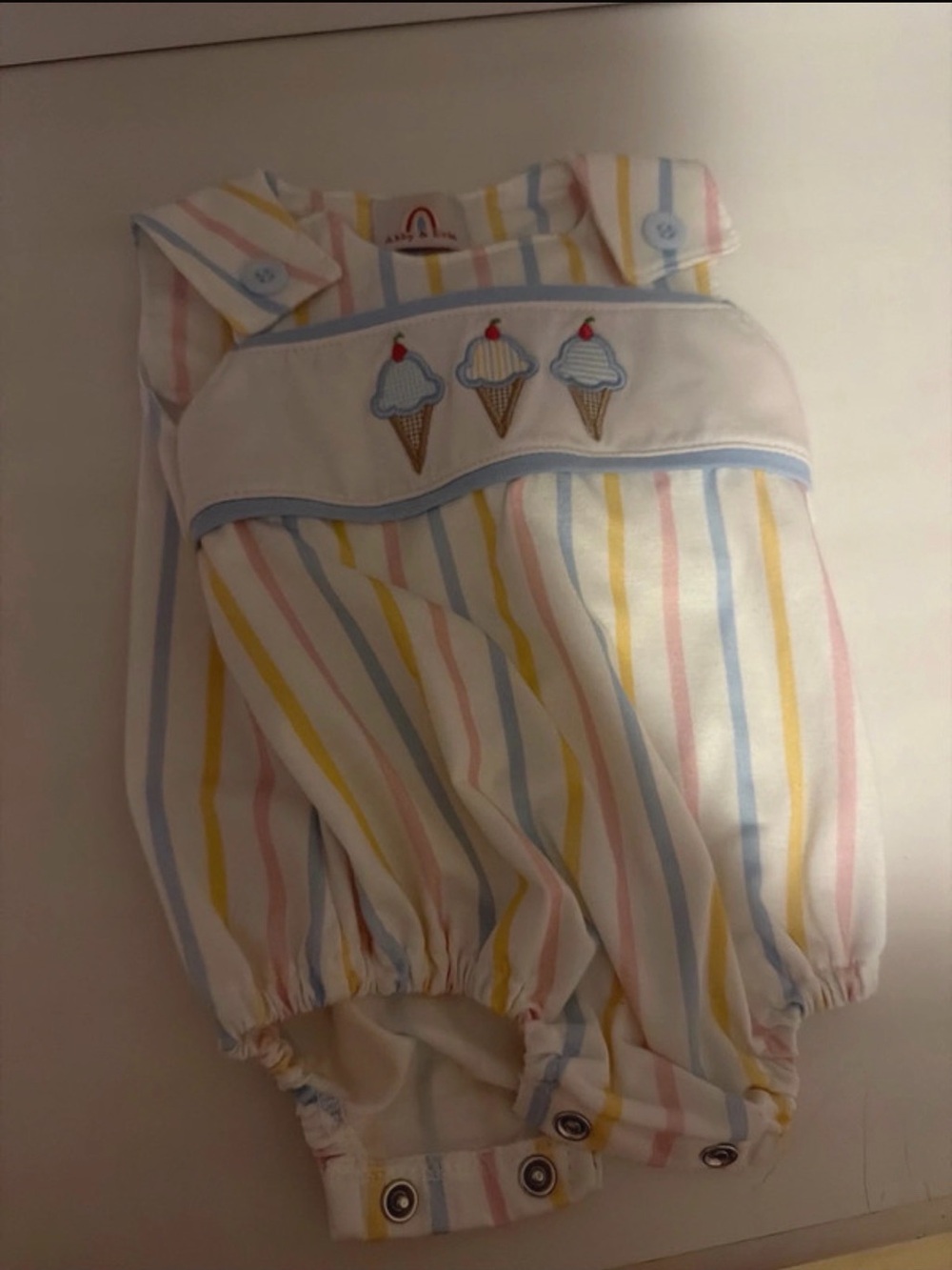 Pastel Stripe Ice Cream Bubble Romper - Blue/Pink/Yellow